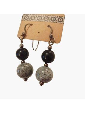 Earrings Black Gray Beads Handcrafted Dangle